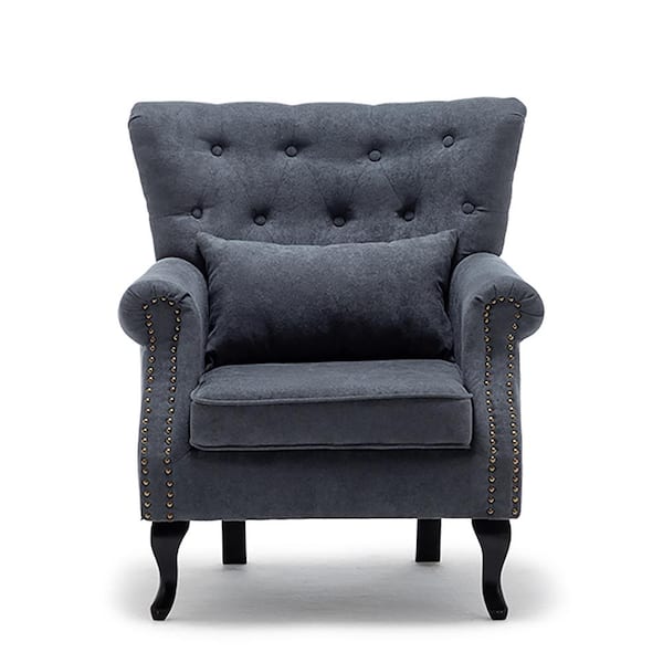 STICKON Gray Wood Wingback Arm Chair (Set of 1)