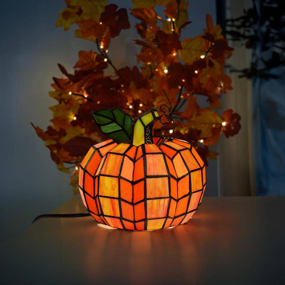 Patch the Pumpkin Orange and Green Stained Glass Accent Lamp