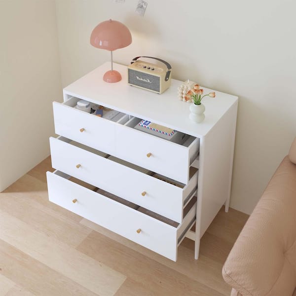 White 4-Drawer, 35.43 in. W Kids Dresser MDF Storage Cabinet for Toddler Bedroom, Nursery, Closet, Nightstand Organizer