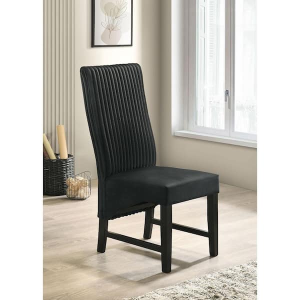 Coaster Barrand Black Channel Tufted Corduroy Upholstered Solid Back Dining Side Chair Set of 2