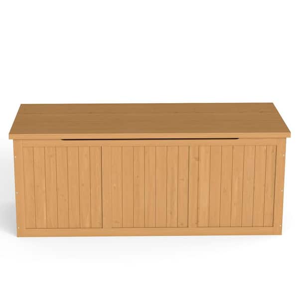 112 Gal. Outdoor Solid Wood Deck Box Storage Box Seat and Table Top for Patio