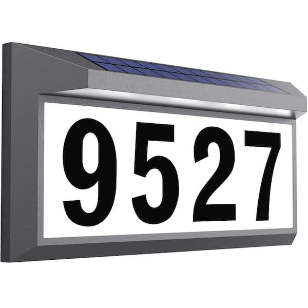 Angel Sar Gray Solar Address Sign, Outdoor Waterproof Lighted Address Numbers, Illuminated LED Address Plaque, House Numbers