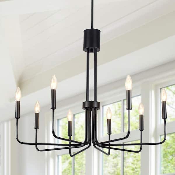 8-Light Black Traditional Hanging Adjustable Linear Candlestick Chandelier Lighting for Kitchen Island