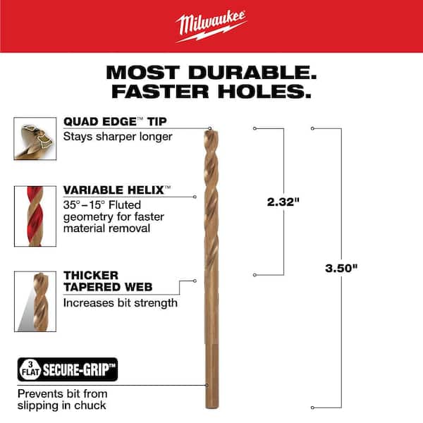 Milwaukee 3/16 in. Cobalt Red Helix Twist Drill Bit 48-89-2309