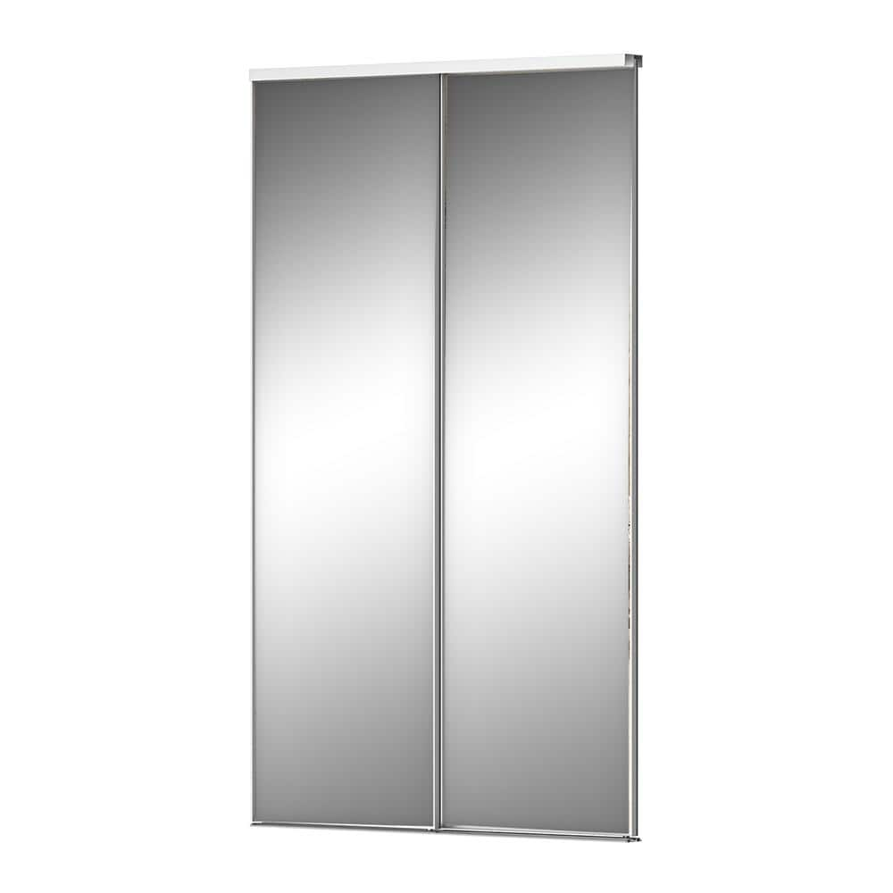 TENONER 48 in. x 80 in. White Double Mirrored 1-Panel Glass Aluminum ...