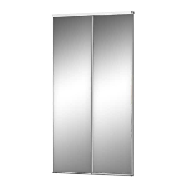 TENONER 48 in. x 80 in. White Double Mirrored 1-Panel Glass Aluminum Frame Sliding Door