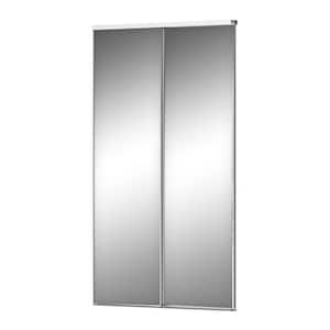 48 in. x 80 in. White Double Mirrored 1-Panel Glass Aluminum Frame Sliding Door