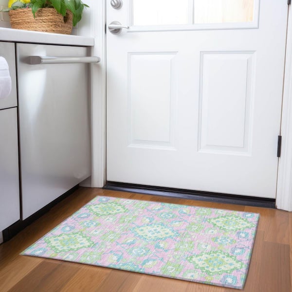 Mayfield Premium Machine Washable Abstract AMF1002 Pink 2 ft. x 3 ft. Area Rug