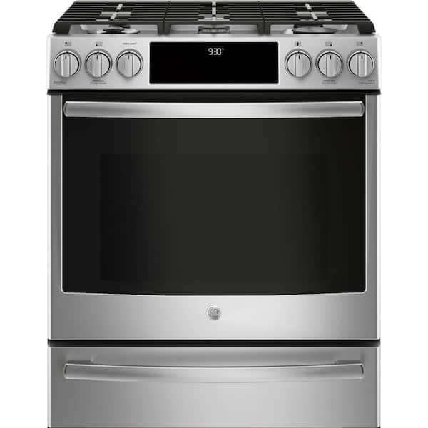 GE Profile 5.6 cu. ft. Smart Slide-In Dual Fuel Range with Self-Cleaning and Convection Oven in Stainless Steel