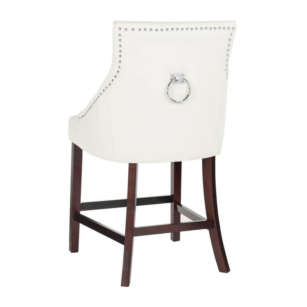 Eleni Transitional White Leather Wingback Counter Stool with Chrome Details