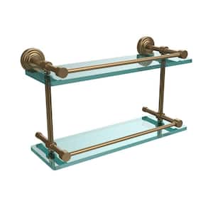 Waverly Place 16 in. L x 8 in. H x 5 in. W 2-Tier Clear Glass Bathroom Shelf with Gallery Rail in Brushed Bronze