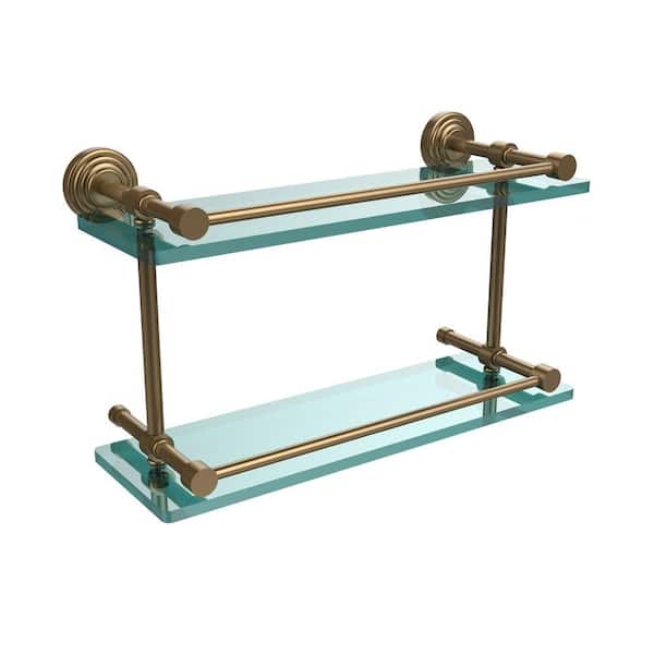 Allied Brass Waverly Place 16 in. L x 8 in. H x 5 in. W 2-Tier Clear Glass Bathroom Shelf with Gallery Rail in Brushed Bronze