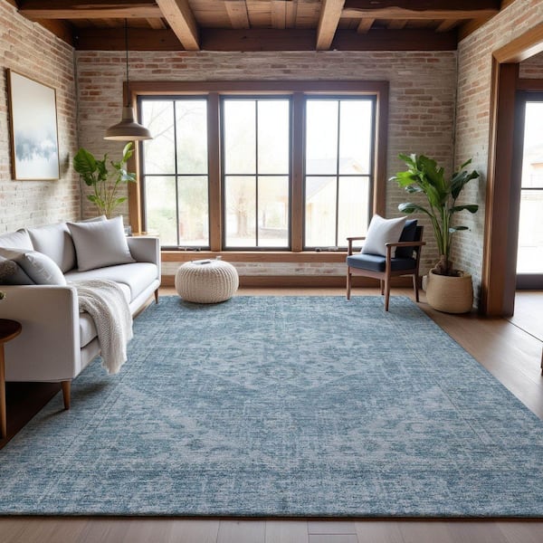 Mayfield Premium Machine Washable Abstract AMF1104 Sky 9 ft. x 12 ft. Area Rug