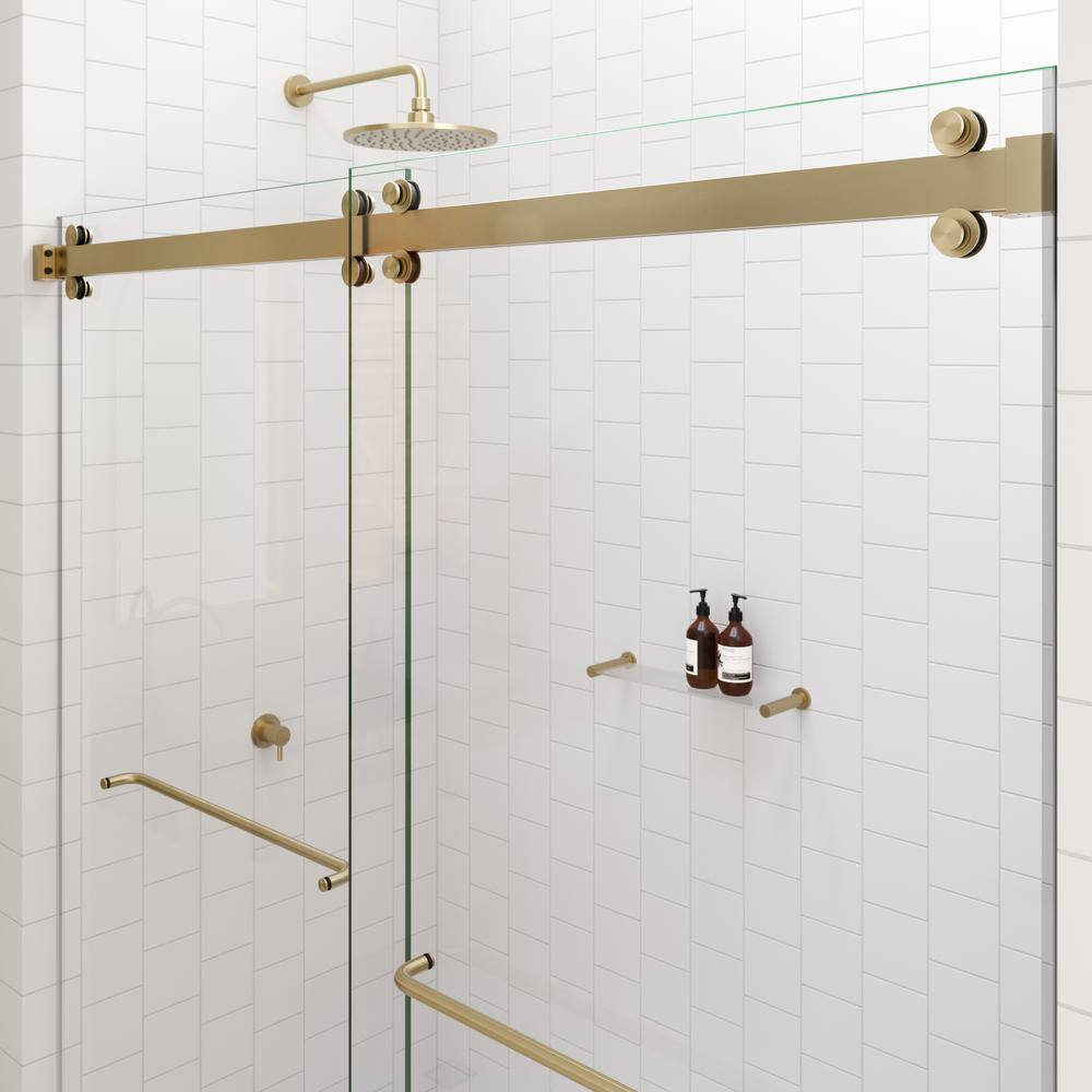 Polaris 60" x 66" Frameless Brushed Bronze Sliding Bathtub Door