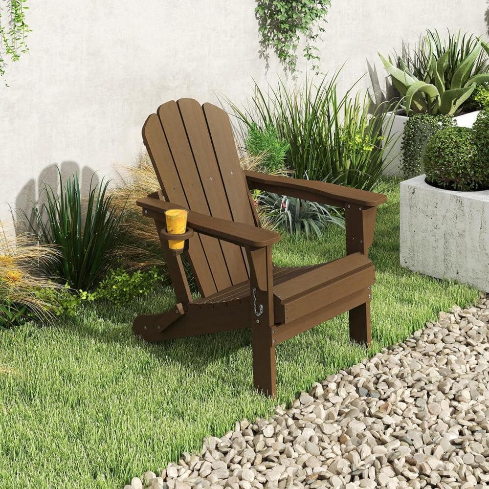 HDPE All-Weather Folding Adirondack Chairs with Cup Holder, Outdoor Plastic Fire Pit Chairs, 2 Khaki price history on PriceWatchPro