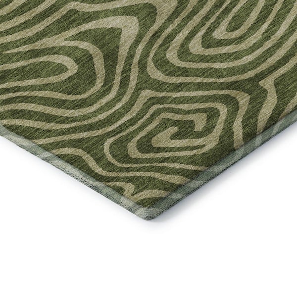 Mayfield Premium Machine Washable Abstract AMF1020 Olive 5 ft. x 7 ft. 6 in. Area Rug
