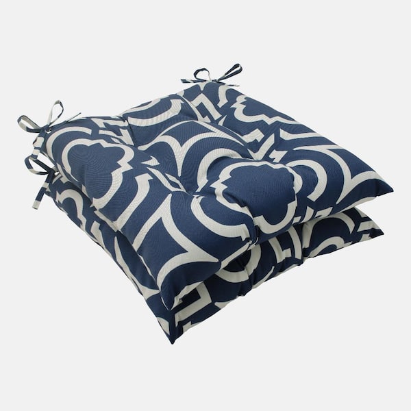 Pillow Perfect 19 in. x 18.5 in. Outdoor Dining Chair Cushion in Blue/White (Set of 2)