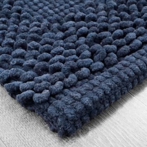 Sophie Border Dark Blue 27 in. x 45 in. Cotton Textured Bath Mat