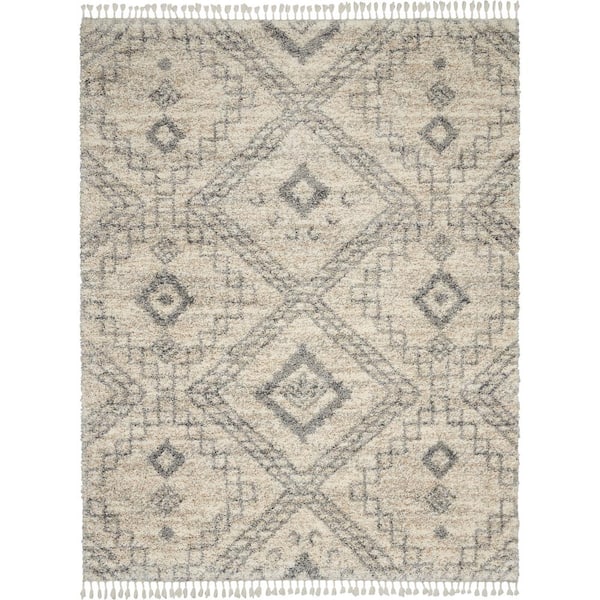 Nourison Scandinavian Shag Ivory/Grey 9 ft. x 12 ft. Contemporary Area Rug