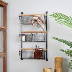 Black 4 Hanging Baskets Metal Wall Shelf