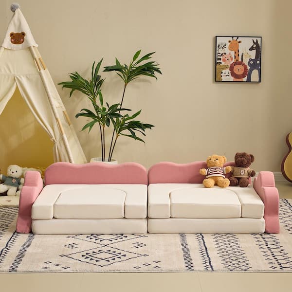 12PCS Fold Out Kids Couch Modular Kids Couch for Playroom in Pink