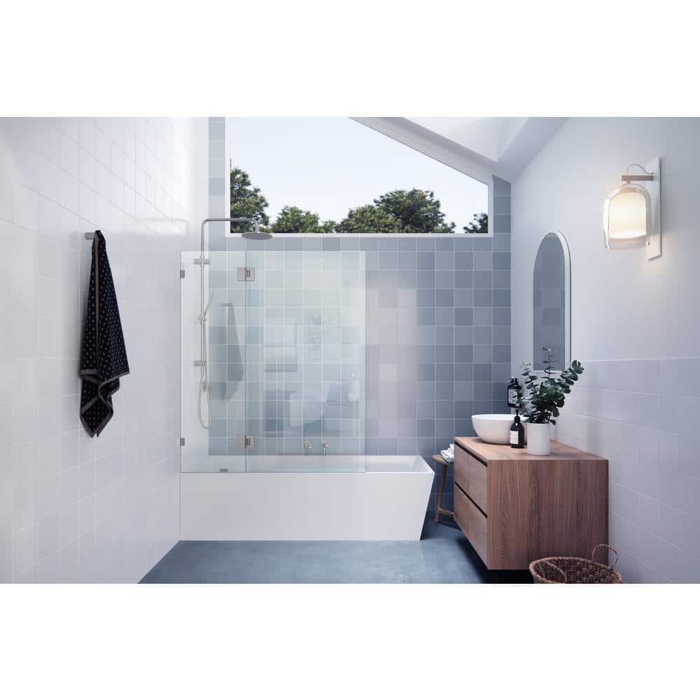 Halo 48.5" x 58.25" Frameless Glass Bathtub Door with Brushed Nickel Hinges