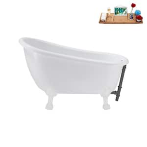 53 in. Acrylic Clawfoot Non-Whirlpool Bathtub in Glossy White with Brushed GunMetal Drain And Glossy White Clawfeet