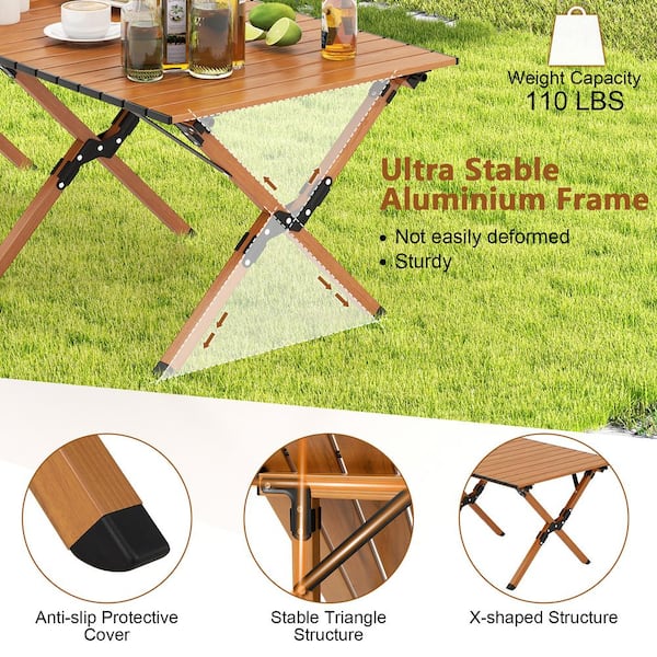 Costway 47 in. Natural Rectangle Folding Aluminum Camping Table