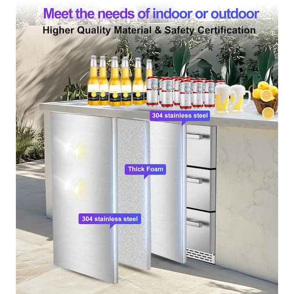 24 in. 190 (12 oz.) Can Seamless Single Zone Built-In/Freestanding Beverage Cooler with Childproof Lock, Stainless Steel