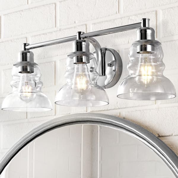 JONATHAN Y Manhattan Vintage 25.5 in. 3-Light Chrome Metal/Glass Industrial Rustic LED Vanity Light