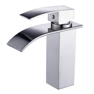 Single-Handle Single-Hole Bathroom Faucet with Handle and Spot Resistant in Brushed Nickel