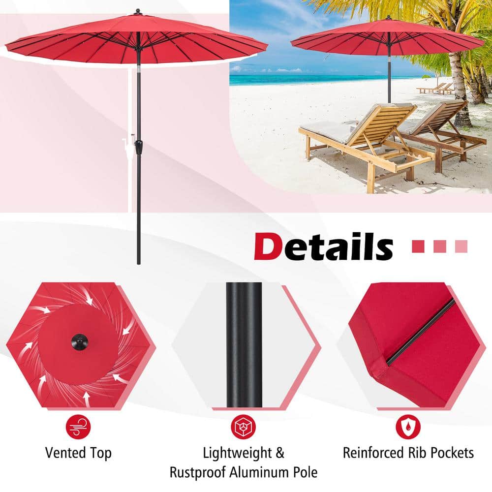 9-Foot Red Polyester and Aluminum Patio Umbrella