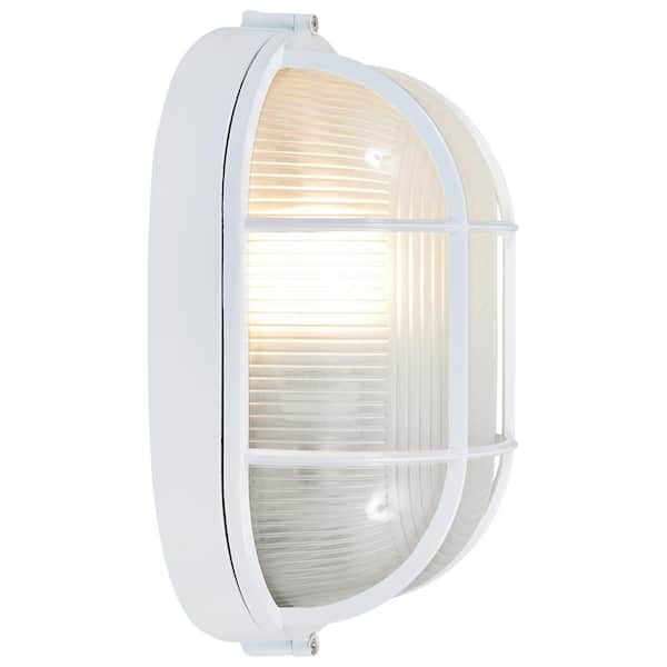 Access Lighting - Nauticus 1-Light White Outdoor Bulkhead Light with Frosted Glass Shade