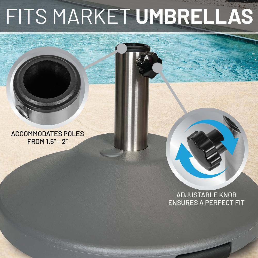 Gray Stainless Steel Fillable Patio Umbrella Base with Wheels