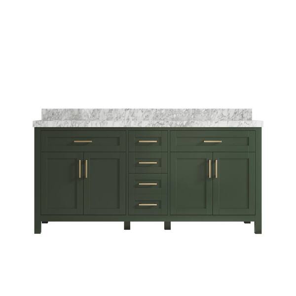 Willow Collections Cambridge 72 in. W x 22 in. D x 36 in. H Double Sink Bath Vanity in Pewter Green with 2 in Carrara Marble Top