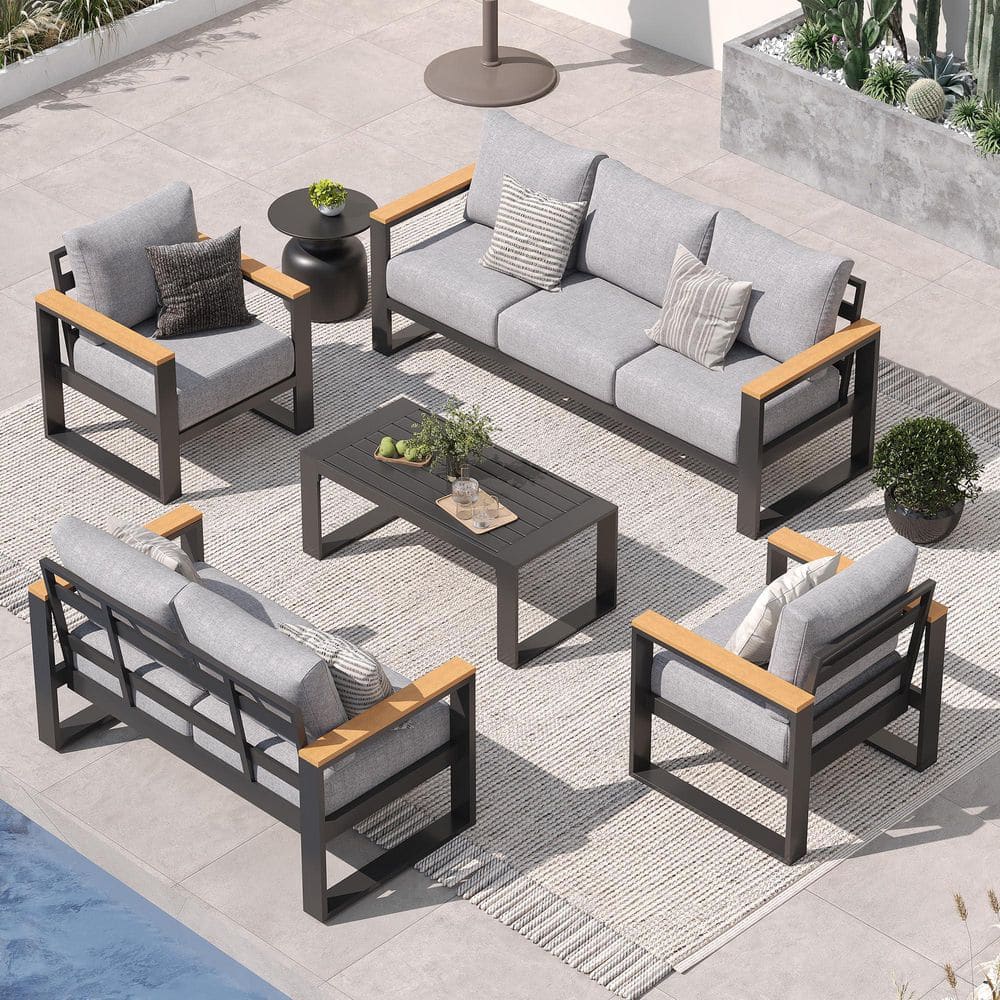 5-Piece Aluminum Patio Furniture Set, Outdoor Conversation Set with Light Grey Cushions and Coffee Table price history on PriceWatchPro