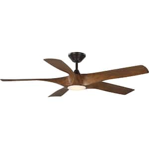 Vernal 60 in. Smart Indoor/Outdoor Integrated LED Koa Woodgrain Contemporary Ceiling Fan with Remote for Living Room