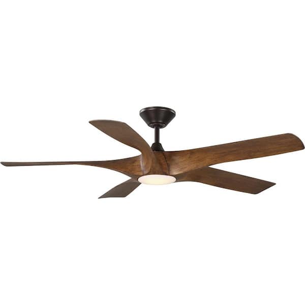 Progress Lighting Vernal 60 in. Smart Indoor/Outdoor Integrated LED Koa Woodgrain Contemporary Ceiling Fan with Remote for Living Room