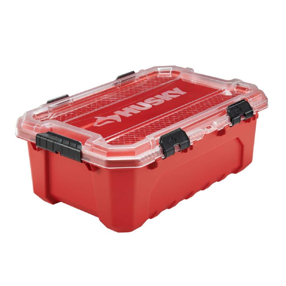 Husky 12-Gal. Professional Duty Waterproof Storage Container with Hinged  Lid in Red 248921 The Home Depot