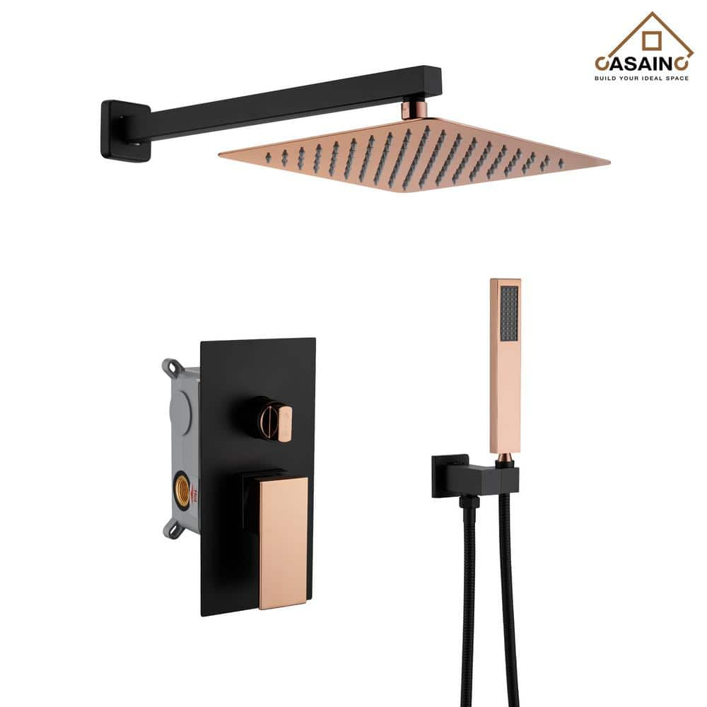 CASAINC 2-Spray 10 in. Wall Mount Dual Shower Heads and Handheld Shower Head with 2.5 GPM in Black and Rose Gold