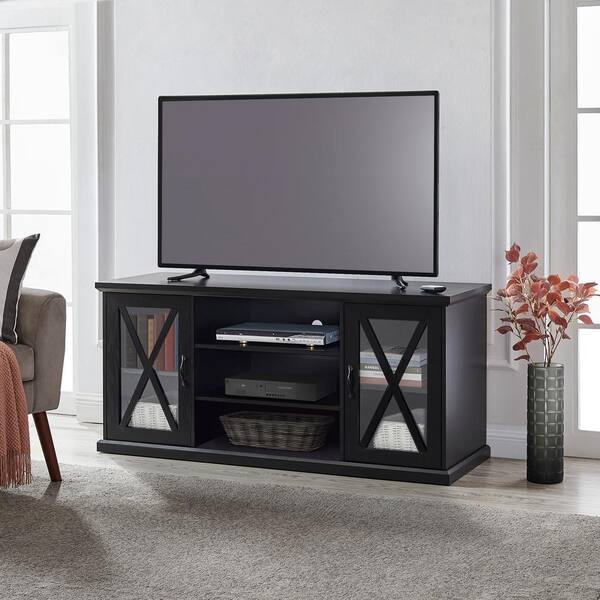 GOOD & GRACIOUS 55 in. Black Entertainment Center with 2-Display Console Fits TV's up to 65 in. with 3-Storage Shelves