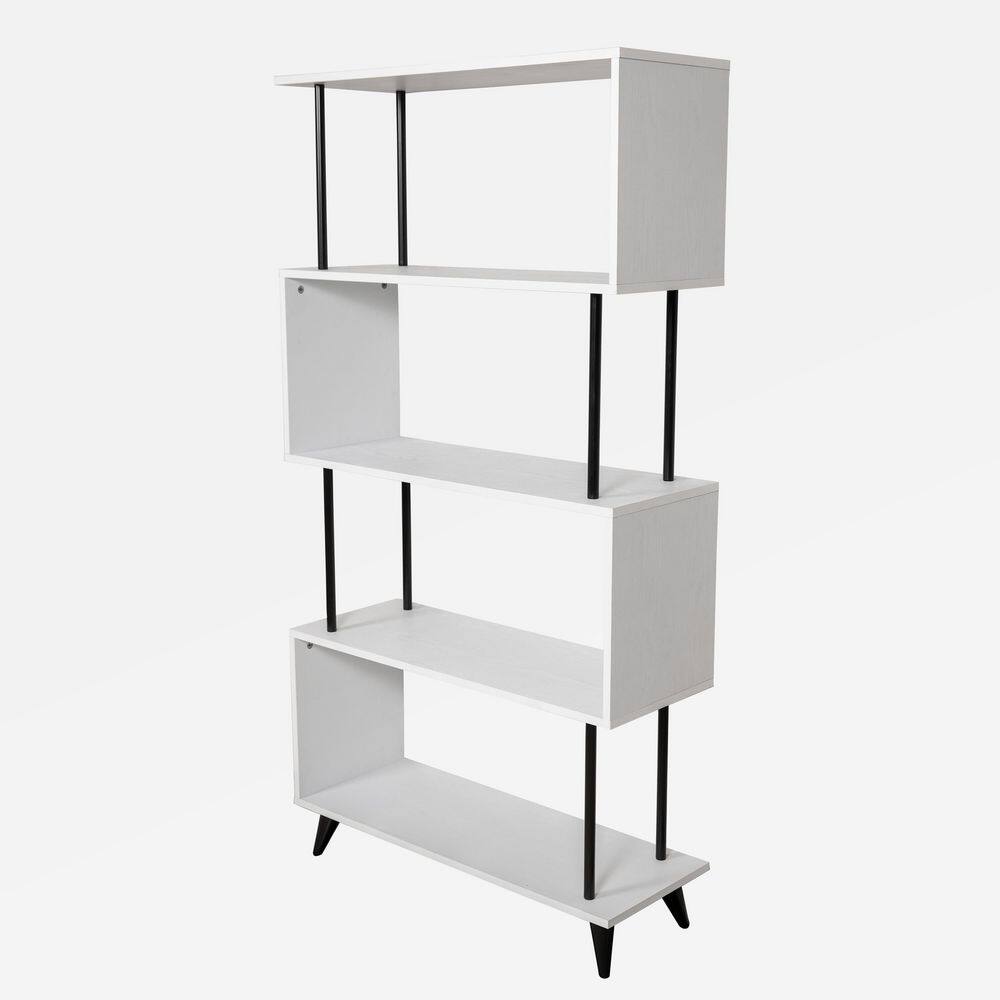 White and Black 5-Tier S-Shaped Modern Wood Bookcase