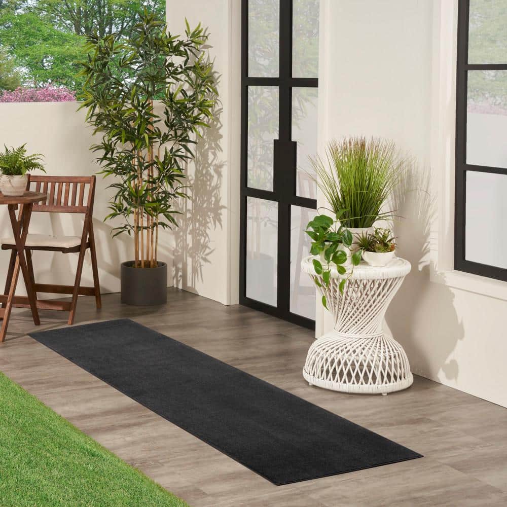 Black Solid Synthetic Runner Rug 2'2" x 7'6"