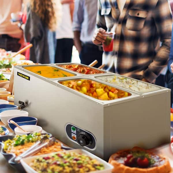 VEVOR 4-Pan Commercial Food Warmer 1200Watt Electric Steam Table 6 in. Deep  Stainless Steel Buffet Bain Marie 34 Qt. BWTCDTC4C00000001V1 - The Home  Depot