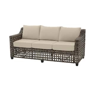 Briar Ridge Brown Wicker Outdoor Patio Sofa with CushionGuard Putty Tan Cushions