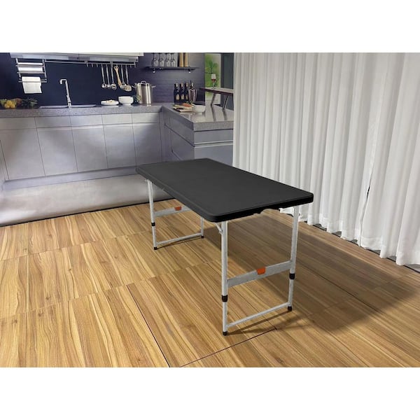 4 FT Black/Silver Grey Plastic 4 Legs Dining Table Seats 4