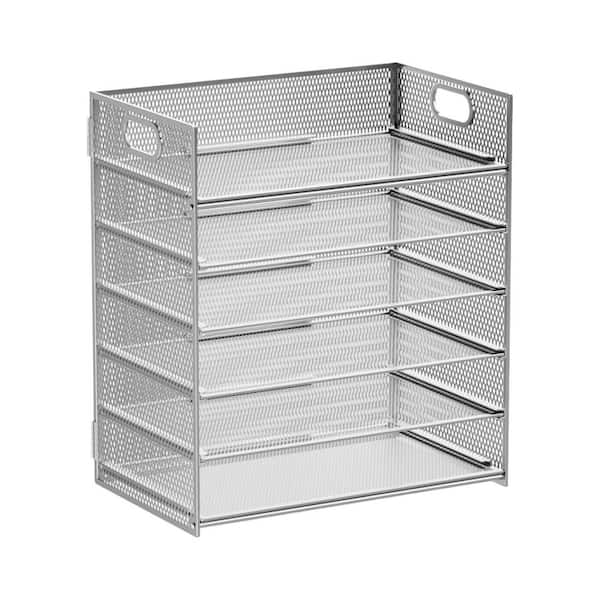 Paper Letter Tray Silver 12.6 in. x 13.5 in. Metal 6 Tier Mesh File Organizer with Handle