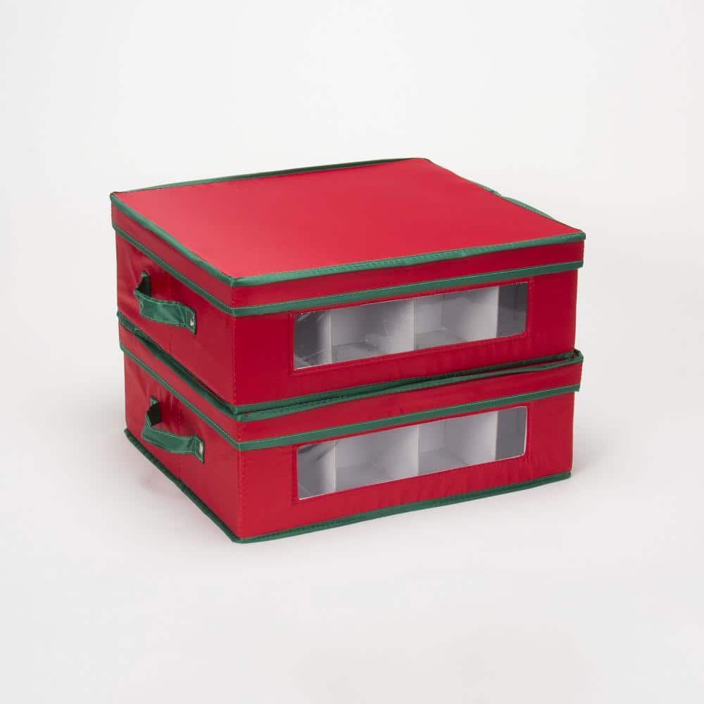Red and Green Fabric Collapsible Christmas Cup Storage Box