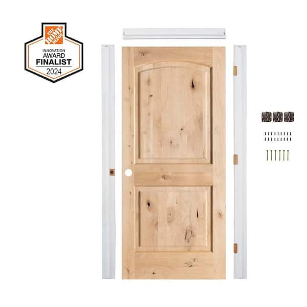 DIY RTA Kit 36 in. x 80 in. Arch Top Knotty Alder Wood Right-Hand Unstained Single Ready To Assemble Interior Door