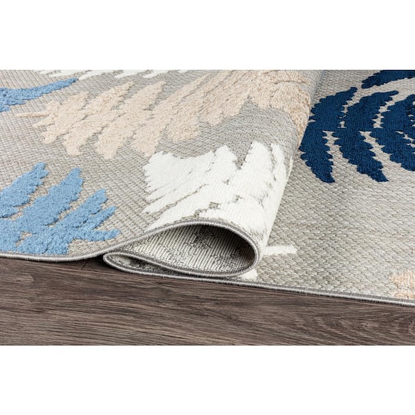 Seville Floral Leaves Blue 2 ft. x 7 ft. Runner Indoor/Outdoor Area Rug